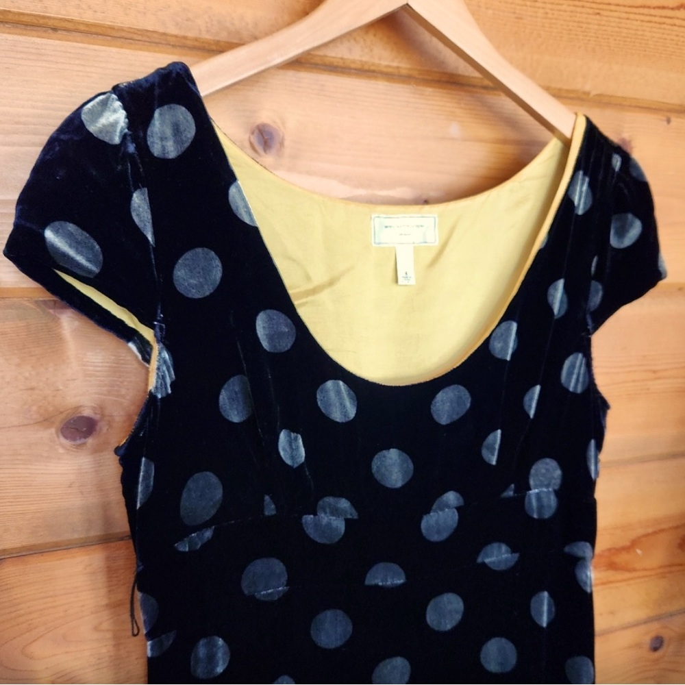 Anthropologie silk black gold flounce Velvet Polkadot Dress by
Moulinette Soeurs